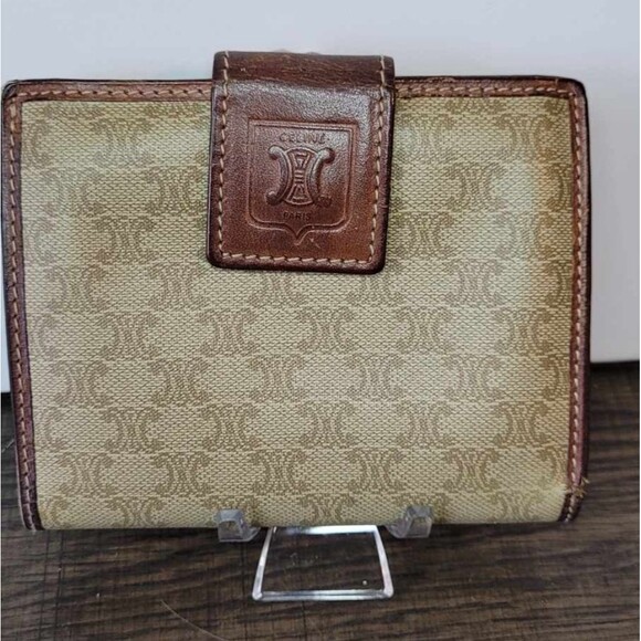 CELINE Dark Brown Macadam Bifold Frame Wallet dated 1996 - Picture 1 of 14